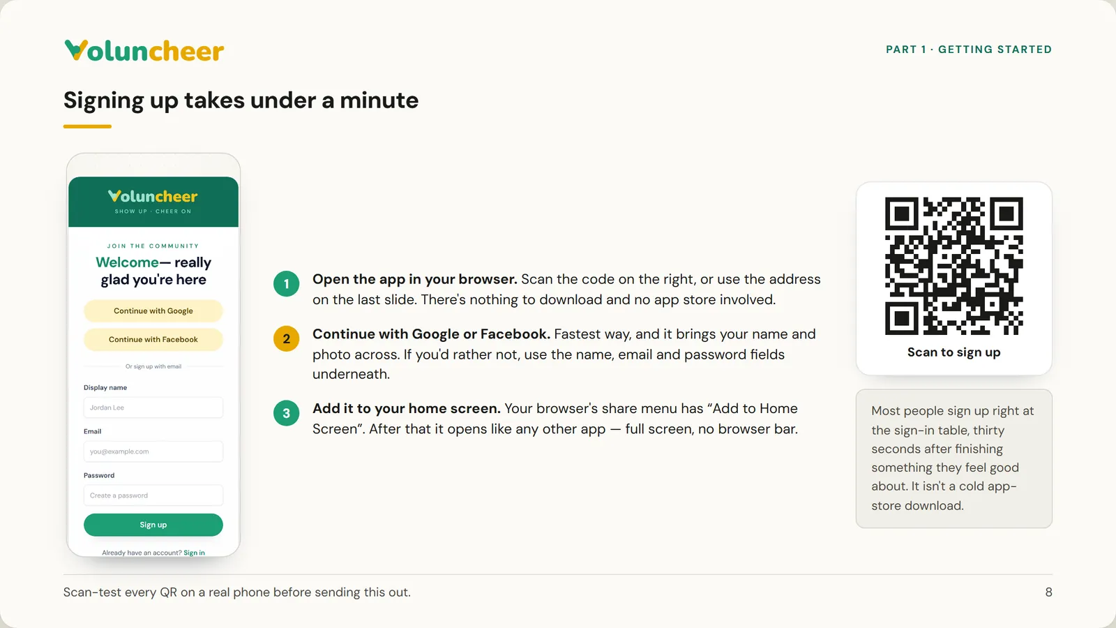 Slide 8 of 21: Signing up takes under a minute