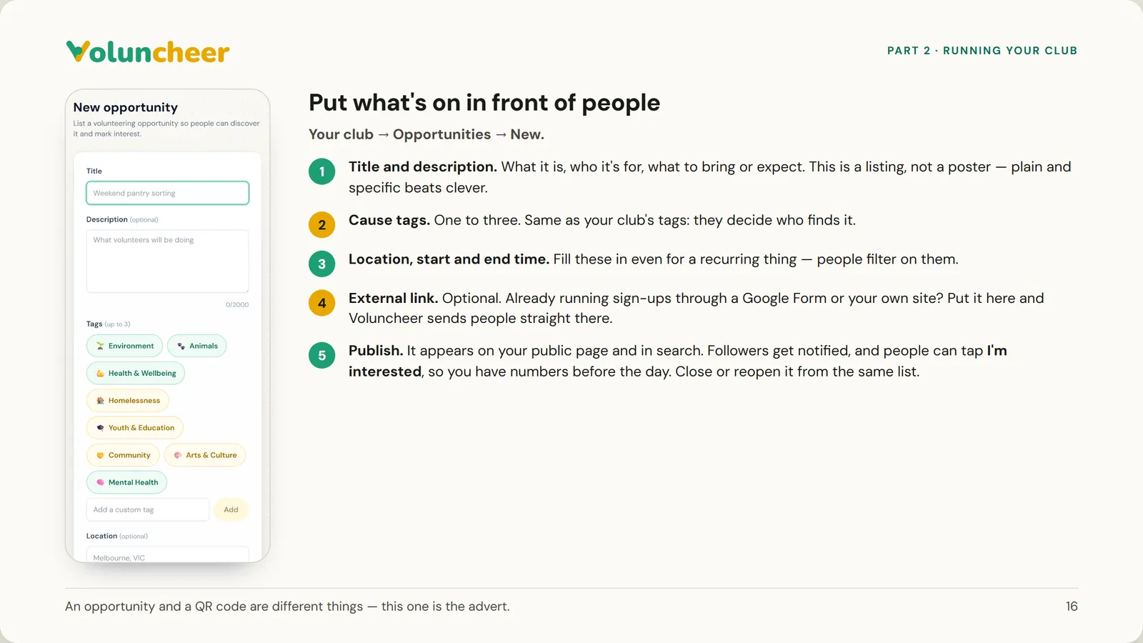 Slide 16 of 21: Put what's on in front of people